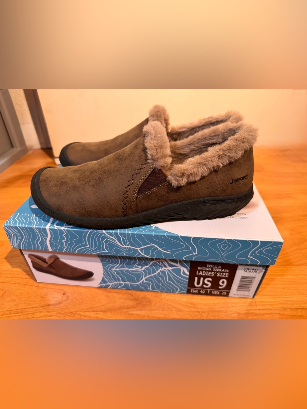 JSport by Jambu Women's Brown Faux-Fur Slip-On Mules Size 9